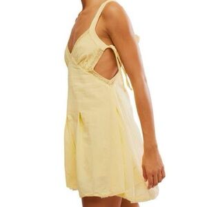 Free People Yellow Ruched Mini Sundress